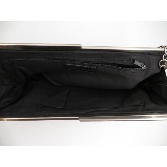 White House Black Market Clutch Womens Black Lace Evening Bag Silver Chain Purse - Picture 5 of 6